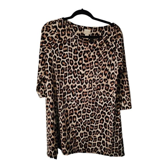 CHICO'S Leopard Print Blouse Top Tunic - Size 1 - Picture 1 of 7